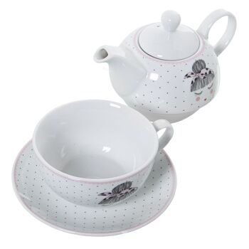 SET 2 THÉIÈRE+TASSE+ASSIETTE PORCELAINE, THÉIÈRE:420ML TASSE:250ML _THÉIÈRE:°11X12CM TASSE:°11X5CM ST9105 2