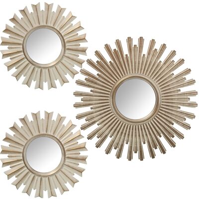 SET 3 OLD WHITE MELAMINE APPLIQUES WITH MIRROR °35CM-1PC, °25CM-2PC ST23123