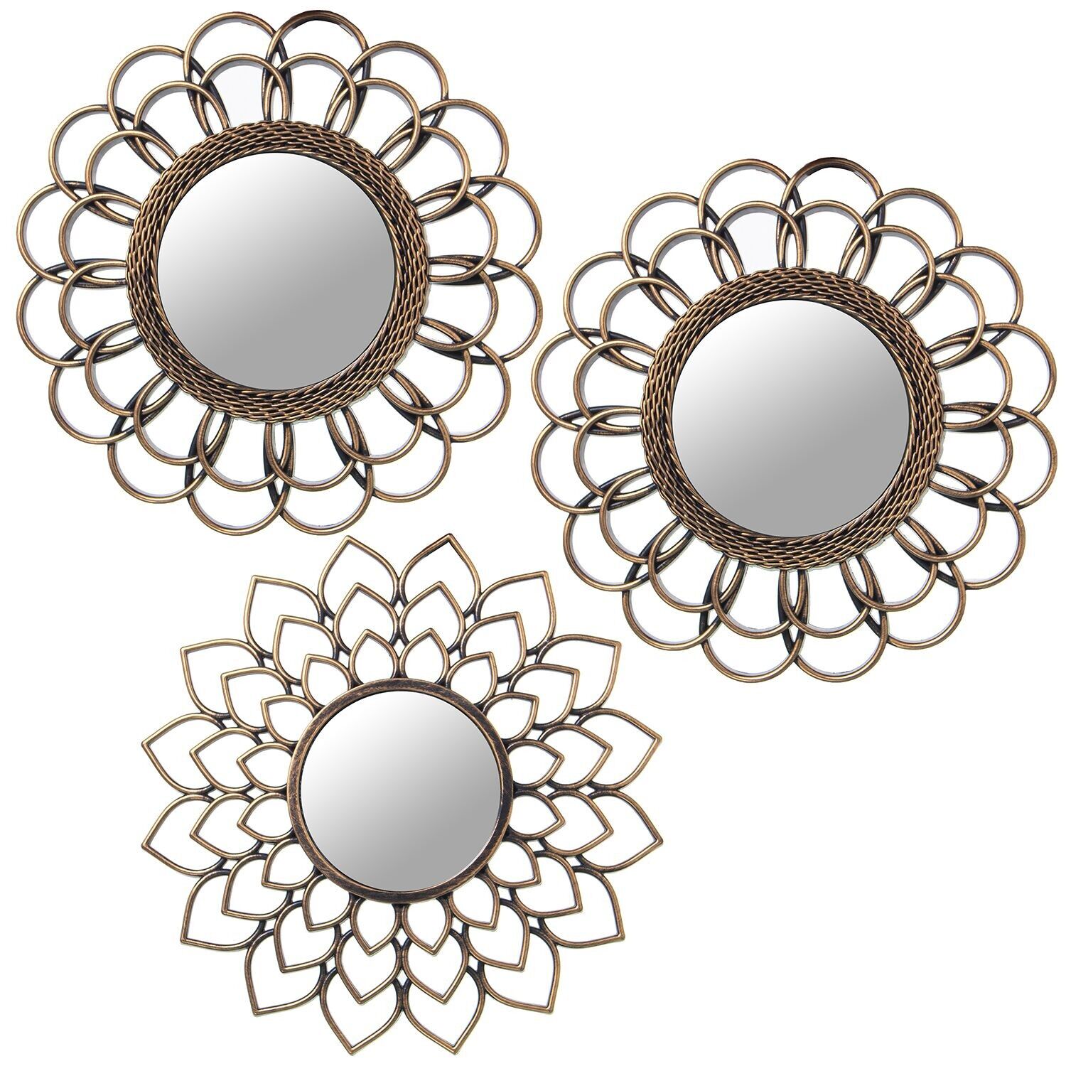 Set mit 3 Melamin-Wandleuchten mit Goldspiegel, 25 cm, st23287