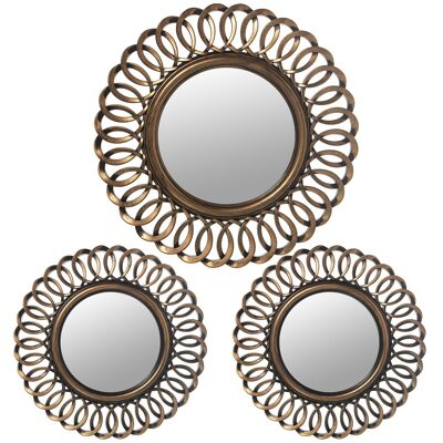 SET 3 APPLIQUES EN MÉLAMINE AVEC MIROIR DORÉ _2 DE ø25CM INT:ø13CM 1 DE °35CM INT:18CM ST23222