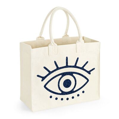 Sac Naturel Carré Oeil Bleu Foncé Pailleté