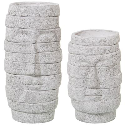 SET OF 2 FACE CERAMIC VASES GRANITE EFFECT _°13X30+°13X22CM ST61061