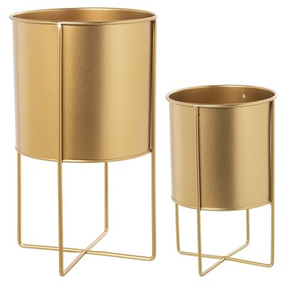 SET OF 2 FLOWER POTS WITH METAL GOLD LEGS _°21X35+°16X25CM ST71900