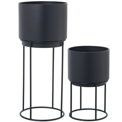 SET OF 2 BLACK METAL PLANTER POTS WITH BLACK METAL FOOT _°32X76CM+°28X46CM ST53111