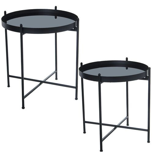 SET 2 MESAS AUXILIARES METAL NEGRO CRISTAL _°53X56+°58X62CM ST71848