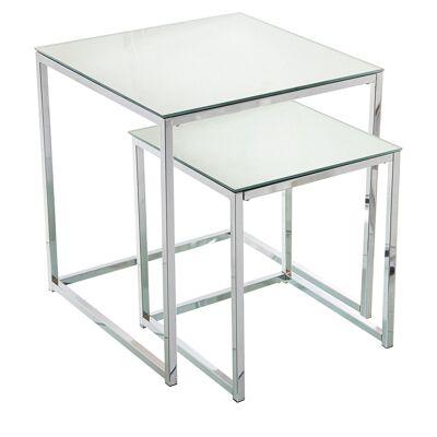 JEU 2 TABLES AUXILIAIRES MÉTAL/MIROIR, MIROIR: 5MM 45X45X50CM+35X35X40CM ST84275