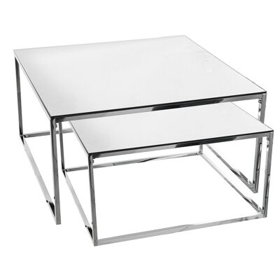 SET 2 TABLES BASSES MÉTAL/MIROIR, MIROIR: 5MM 75X75X40CM+65X65X35CM ST84273