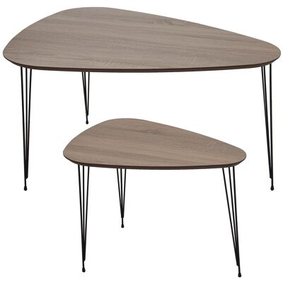 SET 2 TABLES DE CENTRE + 72244 PIEDS EN BOIS NATUREL MÉTAL NOIR _90X60X49.5CM+60X40X45CM ST72239