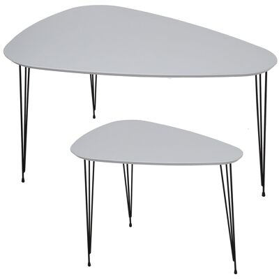 SET 2 MESAS CENTRO+72245 MADERA BLANCA PATAS METAL NEGRO _90X60X49,5CM+60X40X45CM ST72240