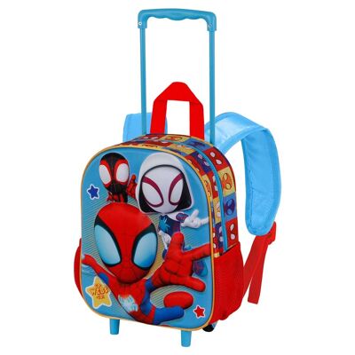 Marvel Spiderman Three-3D Backpack with Small Wheels, Blue