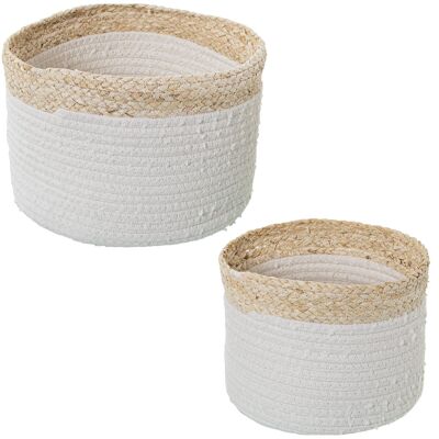 SET 2 PANIERS FEUILLES DE MAÏS/COTON NATUREL/BLANC °25X18+°20X16CM ST3778