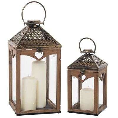 SET 2 LAMPES BOIS/MÉTAL/VERRE 16X16X33+22X22X46CM ST76182