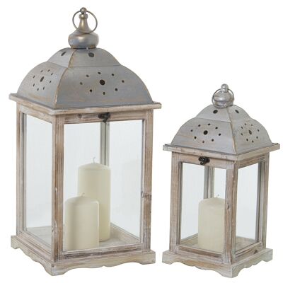 SET 2 LAMPADE LEGNO/METALLO/VETRO 18X18X40+26X26X56CM ST76183