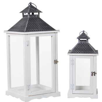 SET 2 LANTERNE BOIS/MÉTAL/VERRE BLANC 26X26X59+19X19X42CM ST79077 5