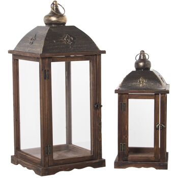 SET 2 LANTERNE BOIS/MÉTAL/VERRE MARRON 26X26X59+19X19X42CM ST79079 5