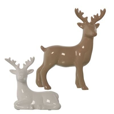 SET 2 CERAMIC DEER FIGURESLIGHT GRAY/WHITE _22X8X26+17X8X17CM ST57365