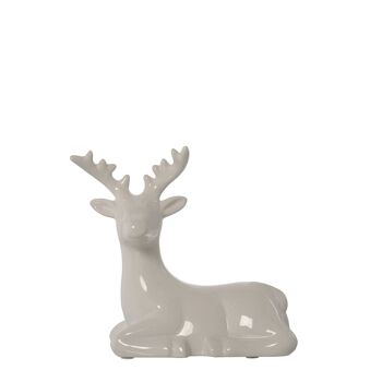 SET 2 FIGURINES CERF CERAMIQUE GRIS CLAIR/BLANC _22X8X26+17X8X17CM ST57365 3