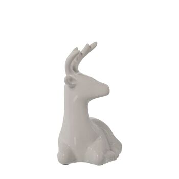 SET 2 FIGURINES CERF CERAMIQUE GRIS CLAIR/BLANC _22X8X26+17X8X17CM ST57365 5