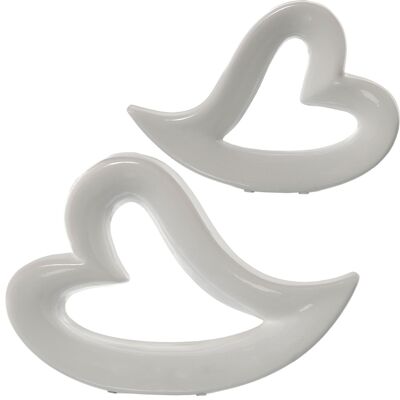SET 2 FIGURINES COEUR EN CÉRAMIQUE BLANCHE _35X7X24,5 + 27X4,5X19CM ST57429