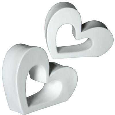 SET 2 FIGURINES COEUR EN TERRE CUITE CÉRAMIQUE BLANCHE _30X9,5X25CM+25X8X20CM ST54584