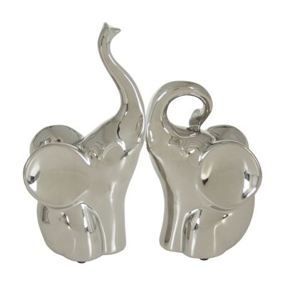 SET 2 FIGURE DI ELEFANTI IN CERAMICA ARGENTO _10X7X18+8X7X15CM ST54752