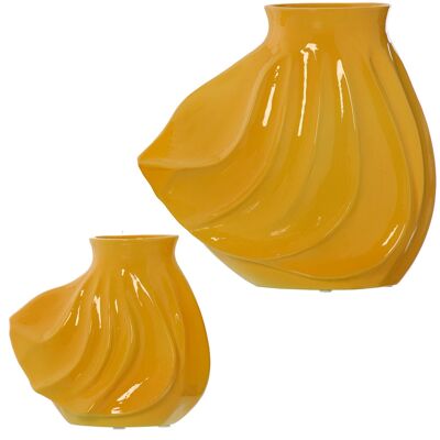 SET 2 VASI IN CERAMICA GIALLO LUCIDO _34X17X33+24X13.5X22CM ST57427