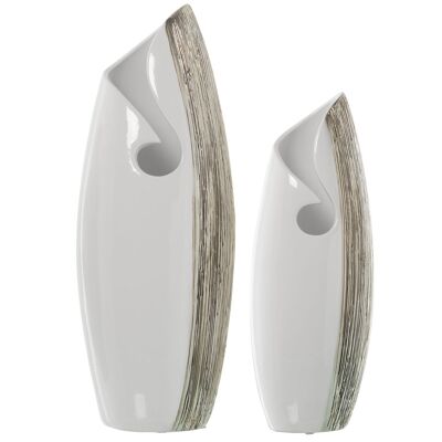 LOT DE 2 VASES CERAMIQUE BLANC/ARGENT 19X15X50+15X12X40CM ST60261