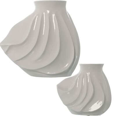 SET 2 VASES EN CÉRAMIQUE BLANC BRILLANT _34X17X33 + 24X13,5X22CM ST57426