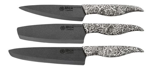 set of 3 knives(Utility knife 155mm, Nakiri knife 165mm, Chef' s knife 187mm) BLACK-SIN-0220B