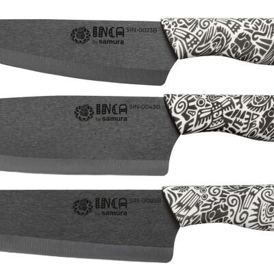 set de 3 couteaux (couteau utilitaire 155 mm, couteau Nakiri 165 mm, couteau de chef 187 mm) NOIR-SIN-0220B