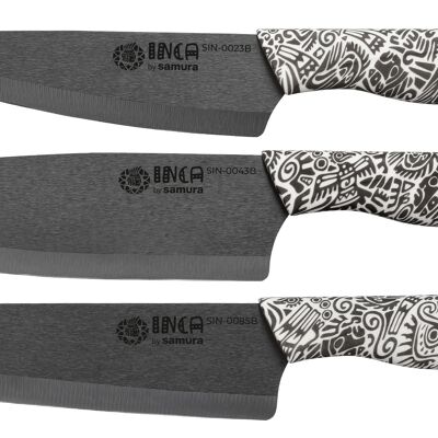 set di 3 coltelli (coltello multiuso 155 mm, coltello Nakiri 165 mm, coltello da chef 187 mm) BLACK-SIN-0220B
