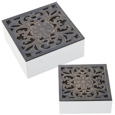 SET 2 CASSETTE IN LEGNO APERTE 20X20X8,5+16X16X6,5CM ST70086