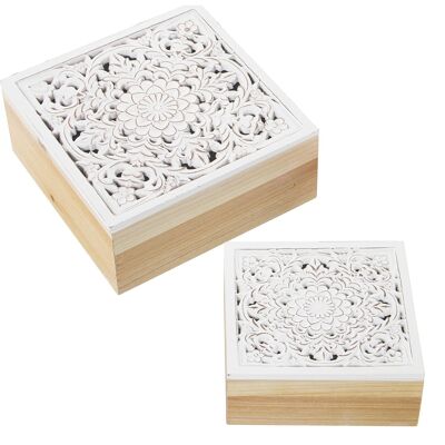 SET 2 CAISSES OUVERTES EN BOIS 20X20X8,5+16X16X6,5CM ST70087