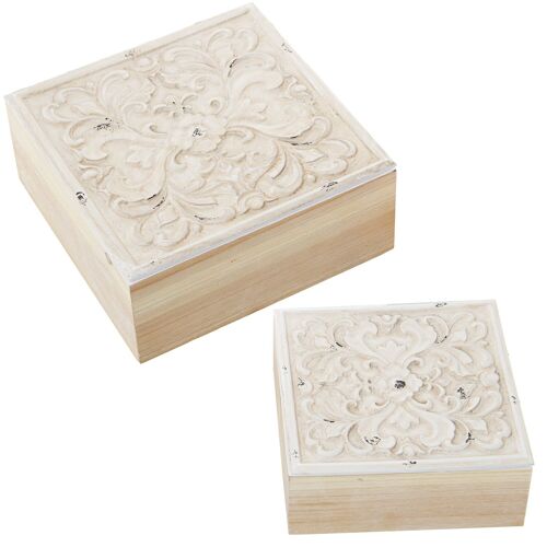SET 2 CAJAS MADERA CALADAS 20X20X8,5+16X16X6,5CM ST70088