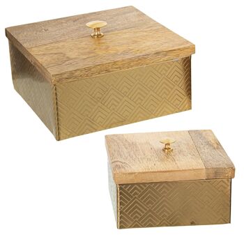 SET 2 BOITES BOIS/MÉTAL DORÉ _17X17X9CM+13X13X8CM ST36907 5