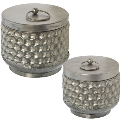 SET 2 SCATOLE IN METALLO ARGENTO °21X18,5CM+°17,5X16CM ST59754