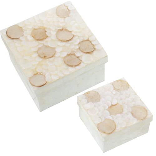 SET 2 CAJAS NÁCAR CÍRCULOS NATURAL/TOSTADO 13X13X8CM+9X9X6CM ST37687