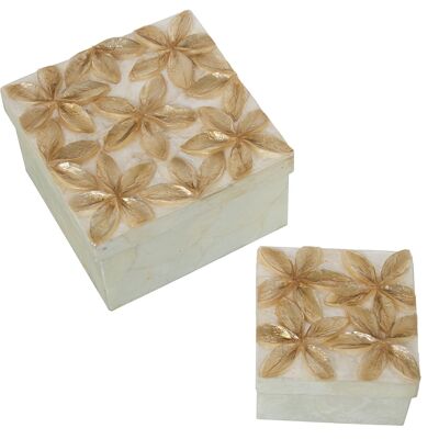 SET 2 BOXEN NACAR BLUMEN RELIEF TOAST/NATURAL _13X13X8CM+9X9X6CM ST39307