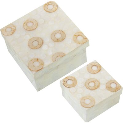 SET 2 NATURAL MOTHER OF PEARL BOXES RIBBED 13X13X8CM+9X9X6CM ST37723