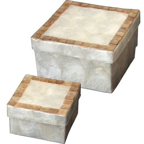 SET 2 CAJAS NÁCAR NATURAL MARCO TOSTADO _13X13X8+9X9X6CM ST37424