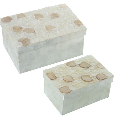 SET 2 CAJAS NÁCAR RECTANGULARCÍRCULOS NATURAL/TOSTADO 21X14X10+16X11X8CM ST37414