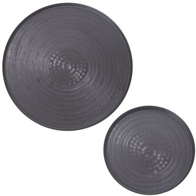 LOT DE 2 PLATEAUX ALUMINIUM SCULPTÉ NOIR _°23+°38CM ST74199