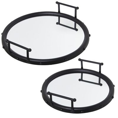 SET 2 BLACK METAL MIRROR TRAYS °47X9CM+°40X9CM,INT:°41/°33 ST71798