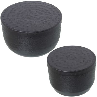 SET 2 BLACK CARVED ALUMINUM BOXES _13X9+16X9.5CM ST74167