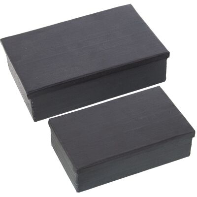 SET 2 BLACK CARVED ALUMINUM BOXES _23X14X7+28X18X8CM ST74168