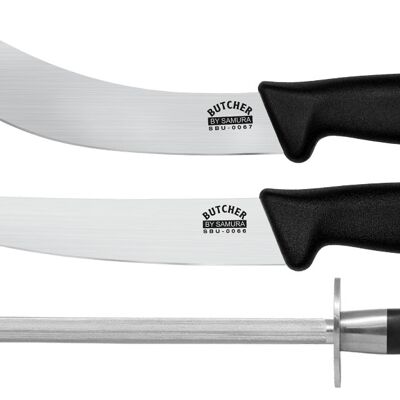Juego de 2 cuchillos (SBU0066, Skinning SBU00) y varilla de afilado (bolsa incluida) -SBU-0230
