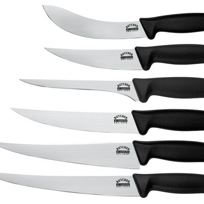 Set of 6 knives(  Butcher SBU0066, Skinning SBU00, Small  knife SBU0064, Boning knife SBU0063, Long Slicer knife SBU0049, Fillet Knife Fisherman SBU0048F) bag included- SBU-0260