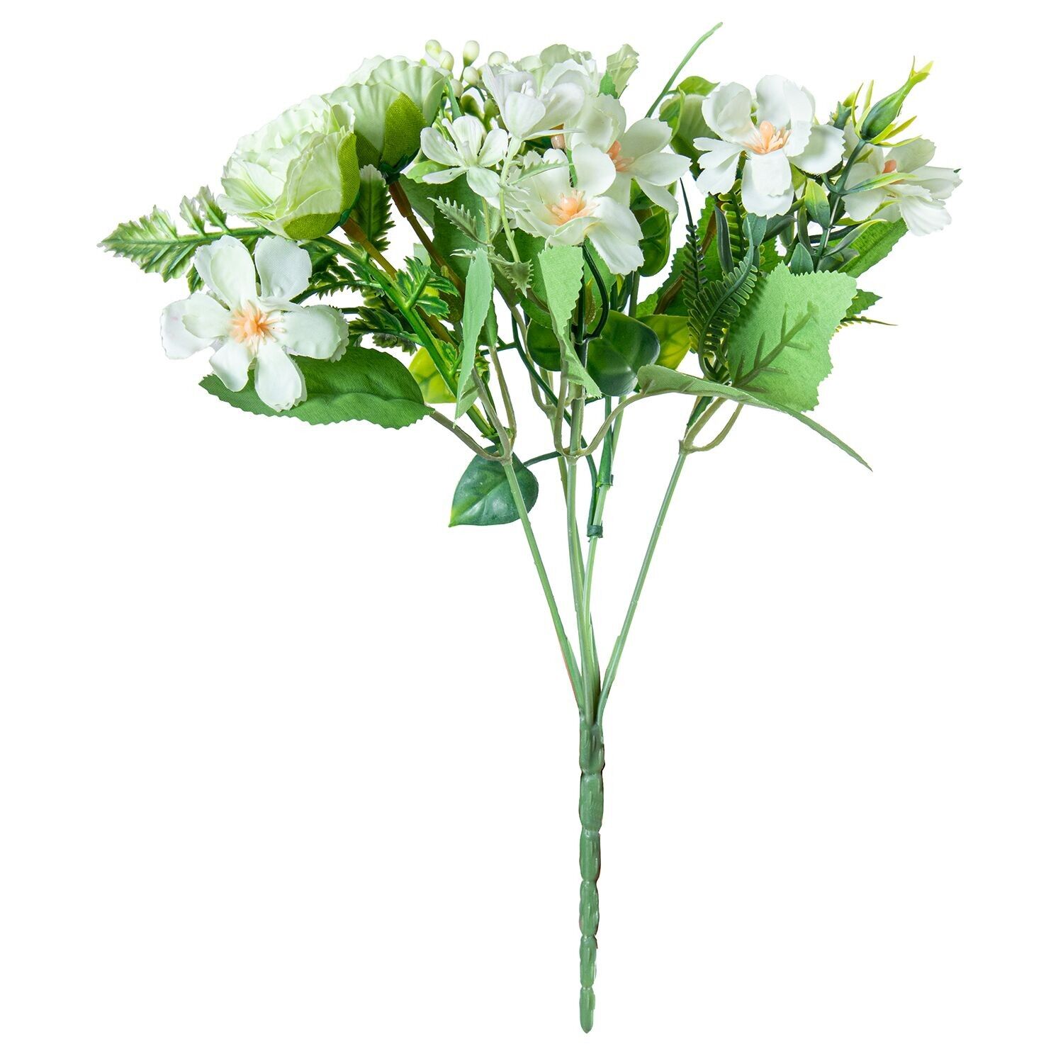 Bouquet di fiori in poliestere bianco e verdastro, 27 cm, st27475