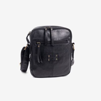 Reporter bag for men, black, antic leather collection. 19x25cm