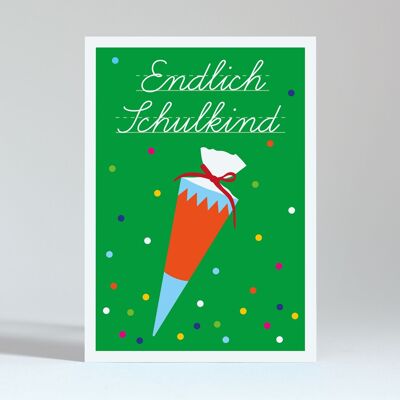 Postcard “Finally school child green”